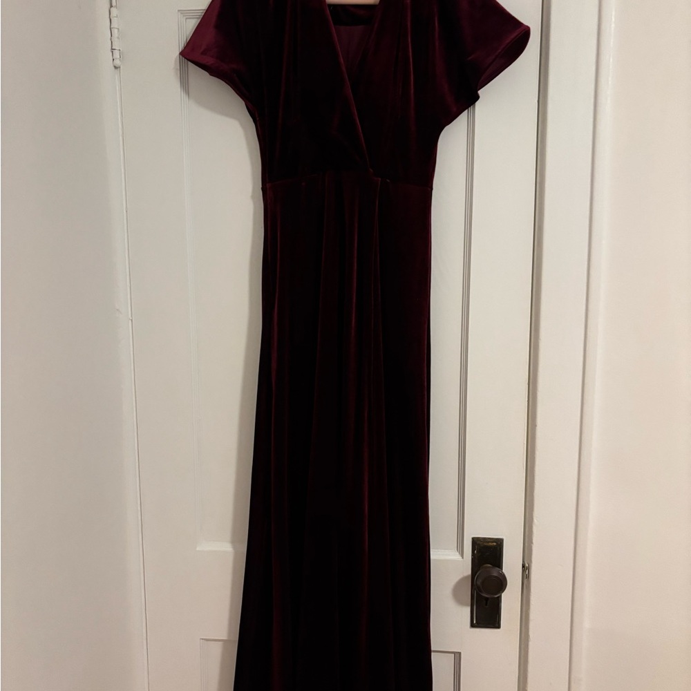 Simons Deep Red V-Neck Velvet Maxi Dress